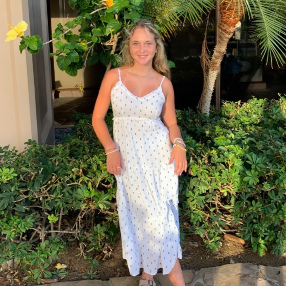 white and blue maxi dress